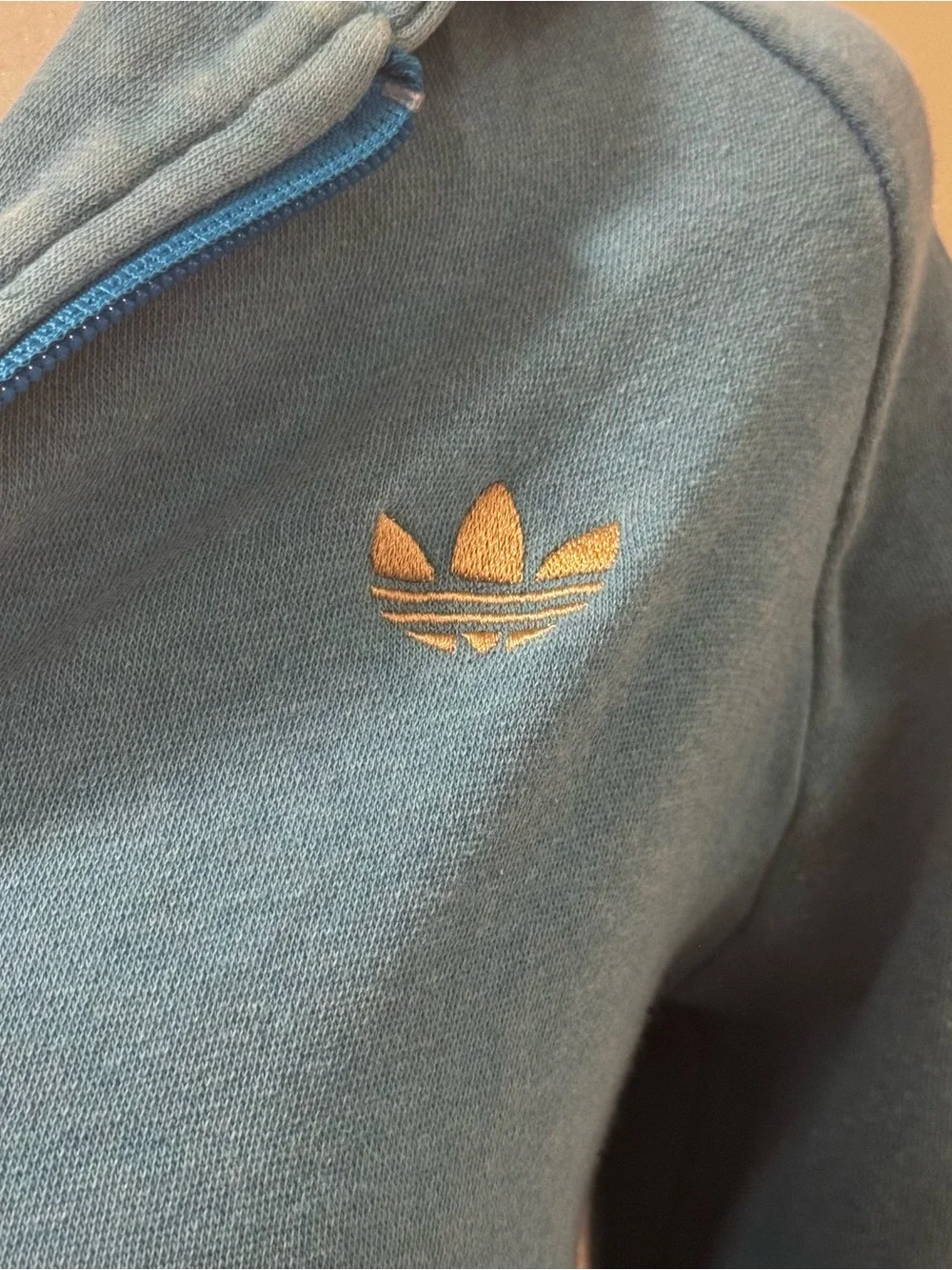 Adidas Originals Teal Blue Full Zip Hoodie Trefoil